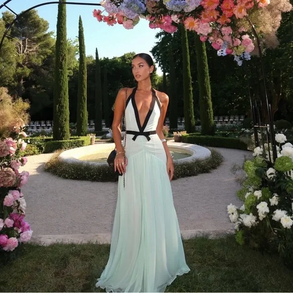 Helsa The Siren Dress in Silk Chiffon in Mint & Black Size XS NEW! With tags! - Picture 12 of 12